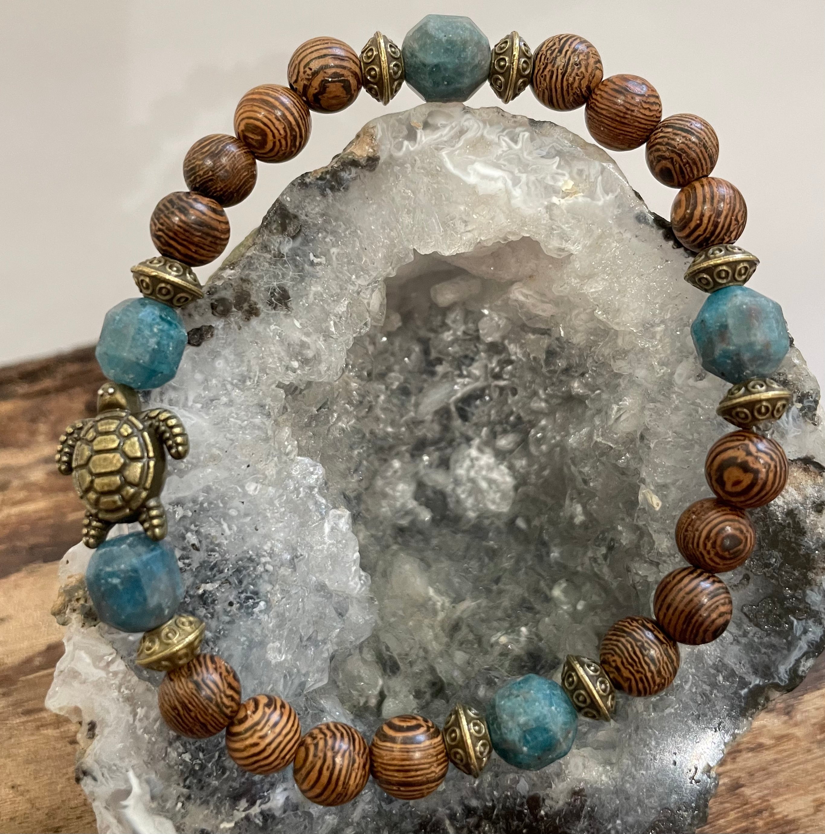 Turtle with Apatite and Wood Bracelet