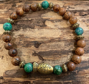 Fish with Chrysocolla-Malachite and Wood Bracelet