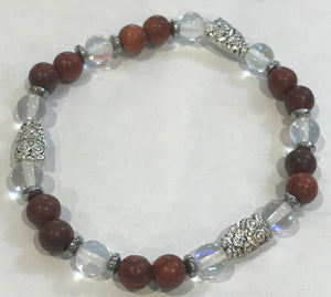 Owls with Mystic Aura Quartz, Hematite and Wood Bracelet