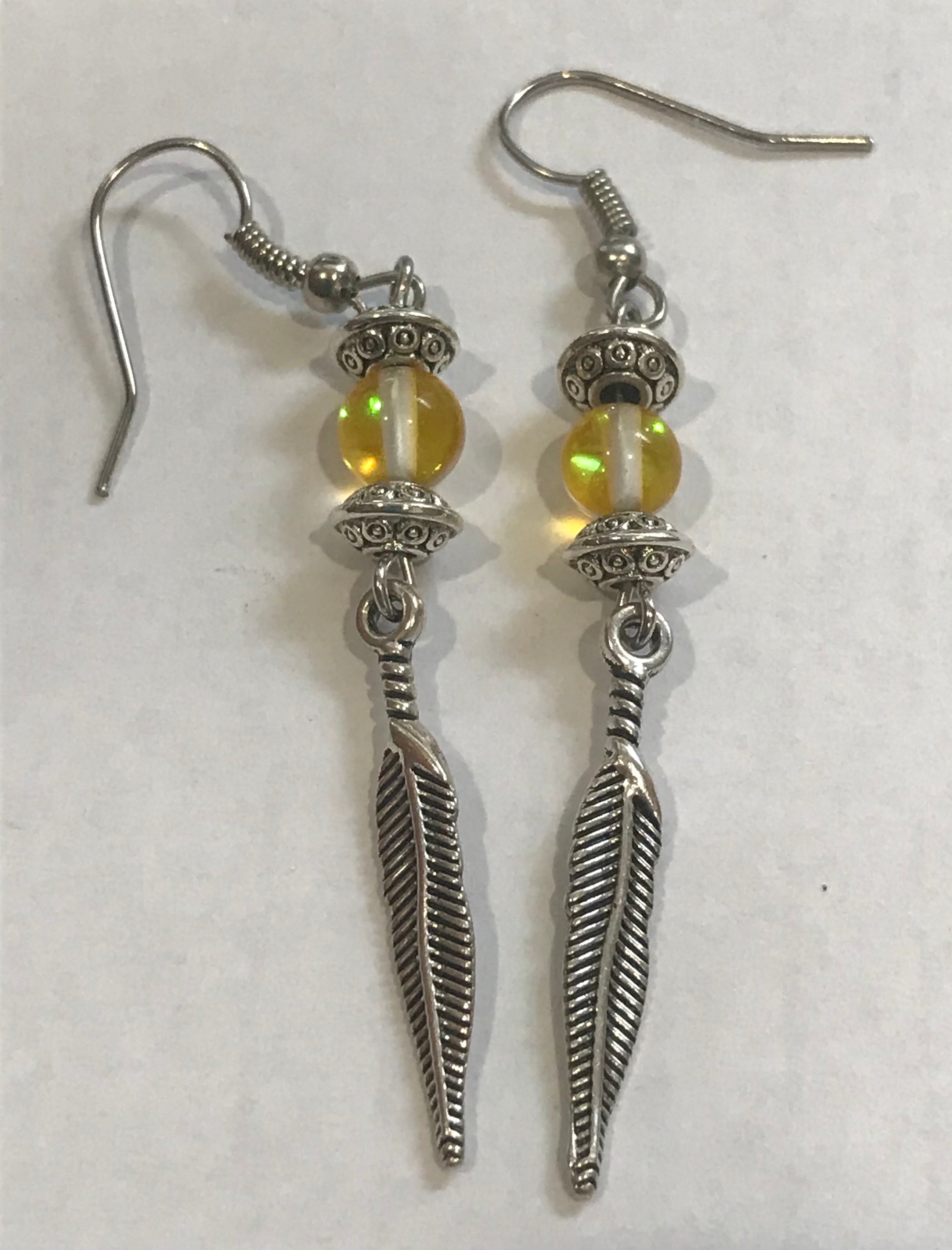 Feathers with Yellow Mystic Aura Quartz Earrings