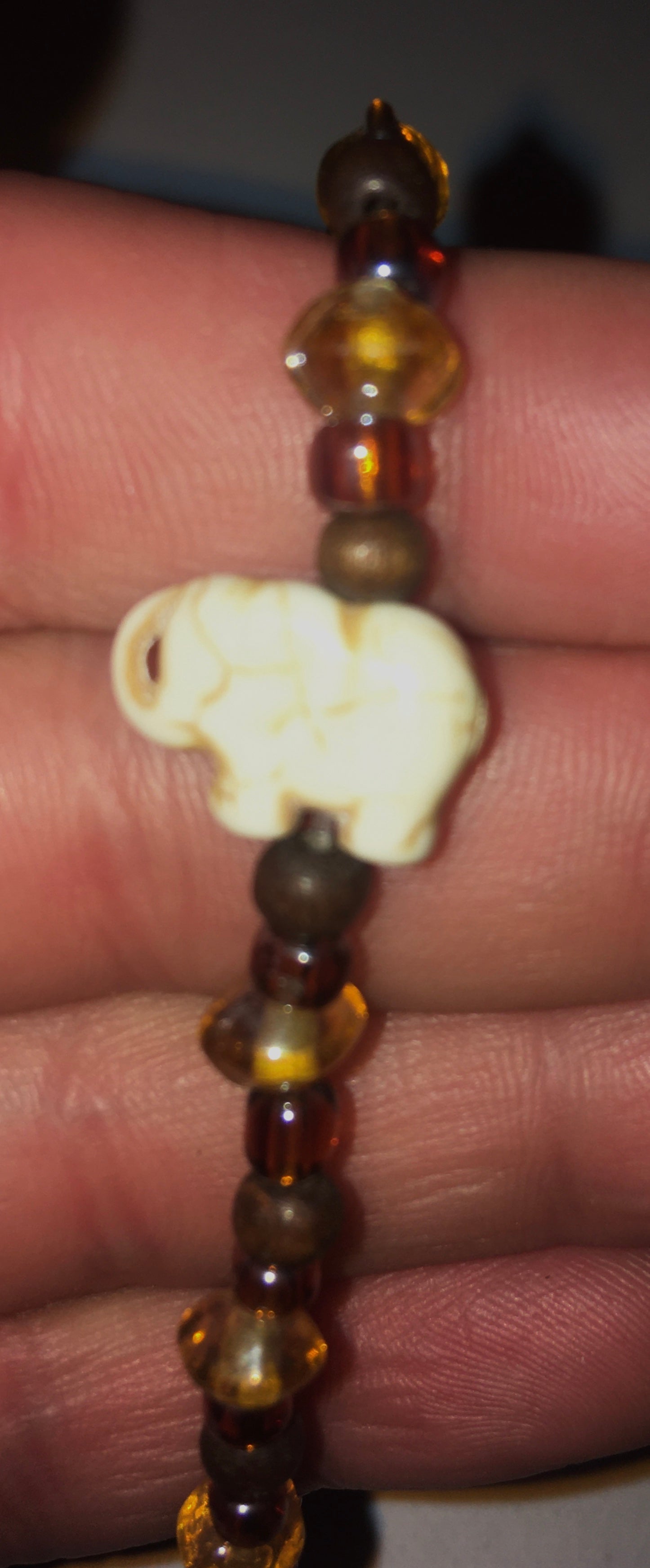 Small Elephant Bracelet With Yellow, Amber and Wood Beads Bracelet