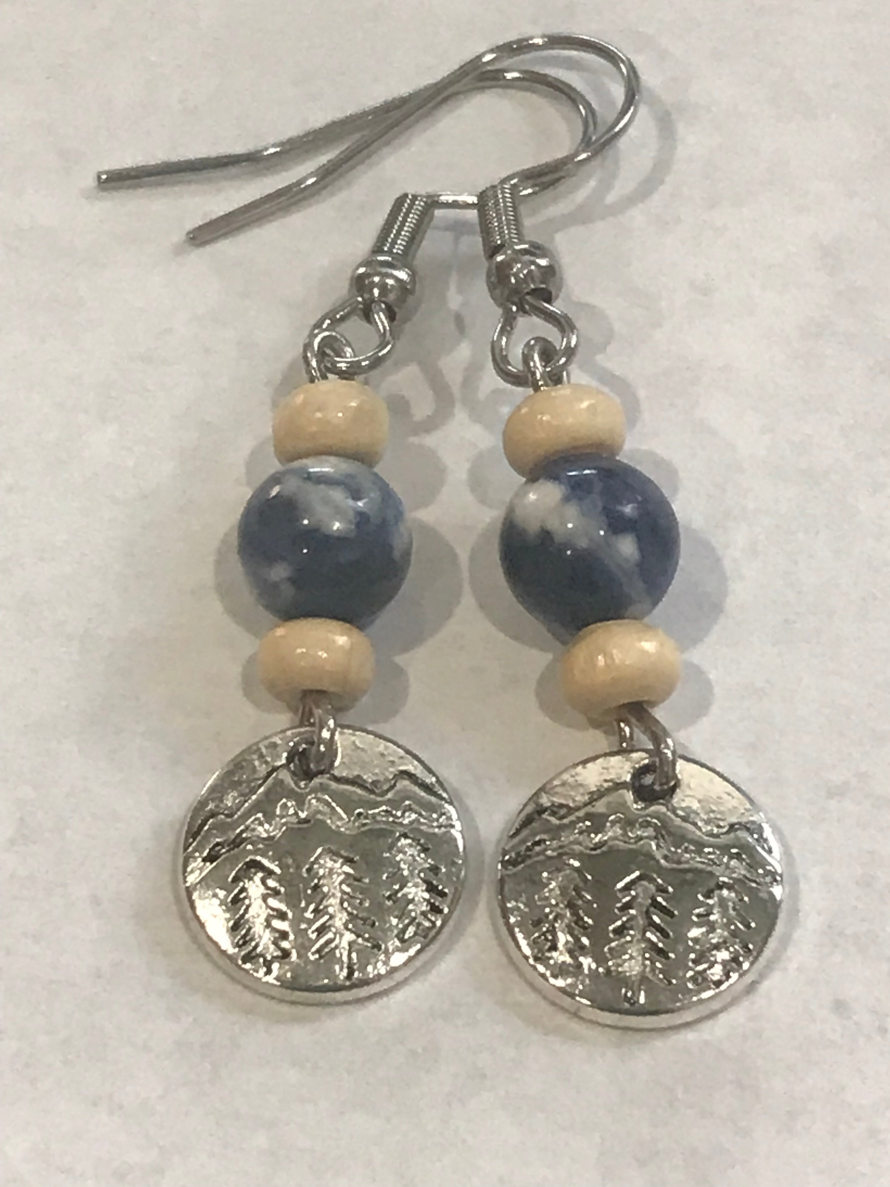 Mountain Scene with Sodalite and Wood Earrings