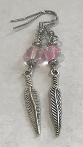 Feathers with Pink Mystic Aura Quartz and Hematite Earrings