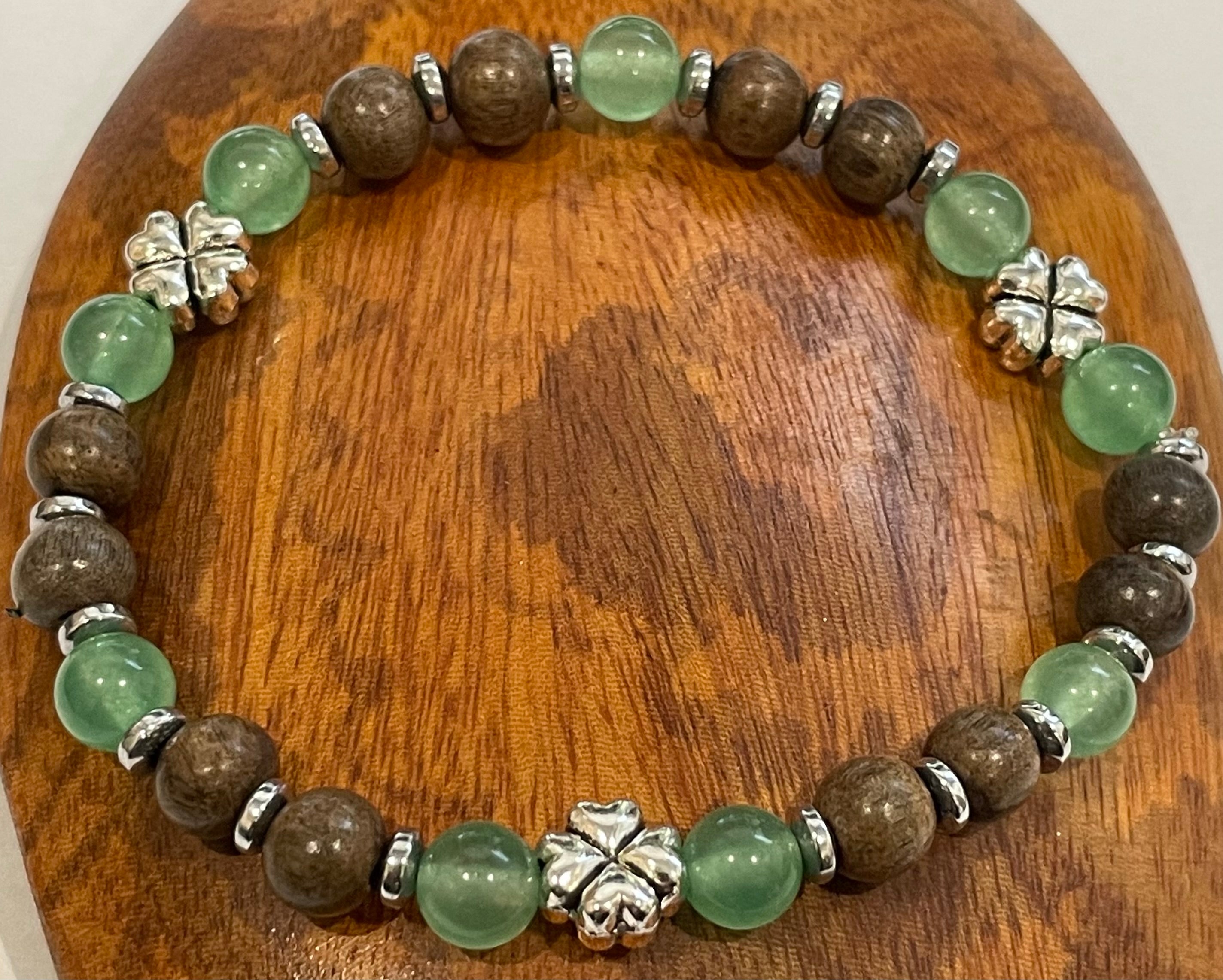 Four Leaf Clover with Aventurine, Hematite and Wood Bracelet