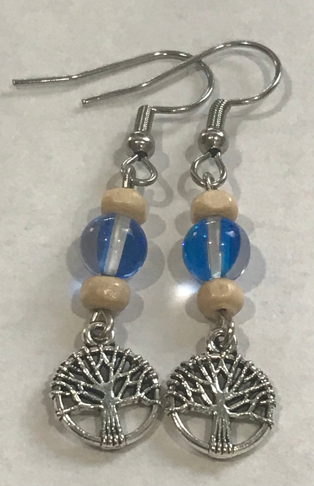 Tree with Royal Blue Mystic Aura Quartz and Wood Earrings