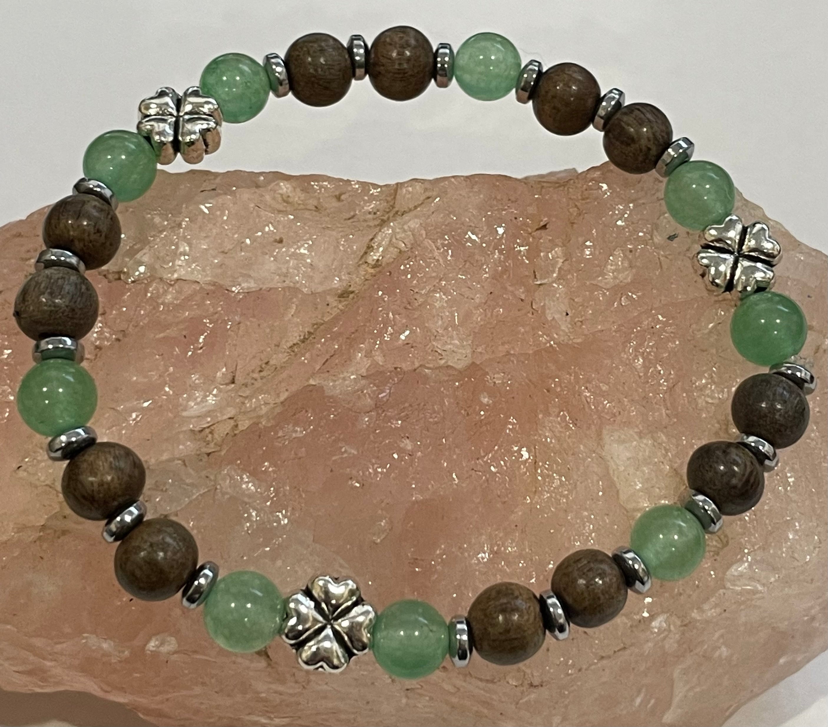 Four Leaf Clover with Aventurine, Hematite and Wood Bracelet