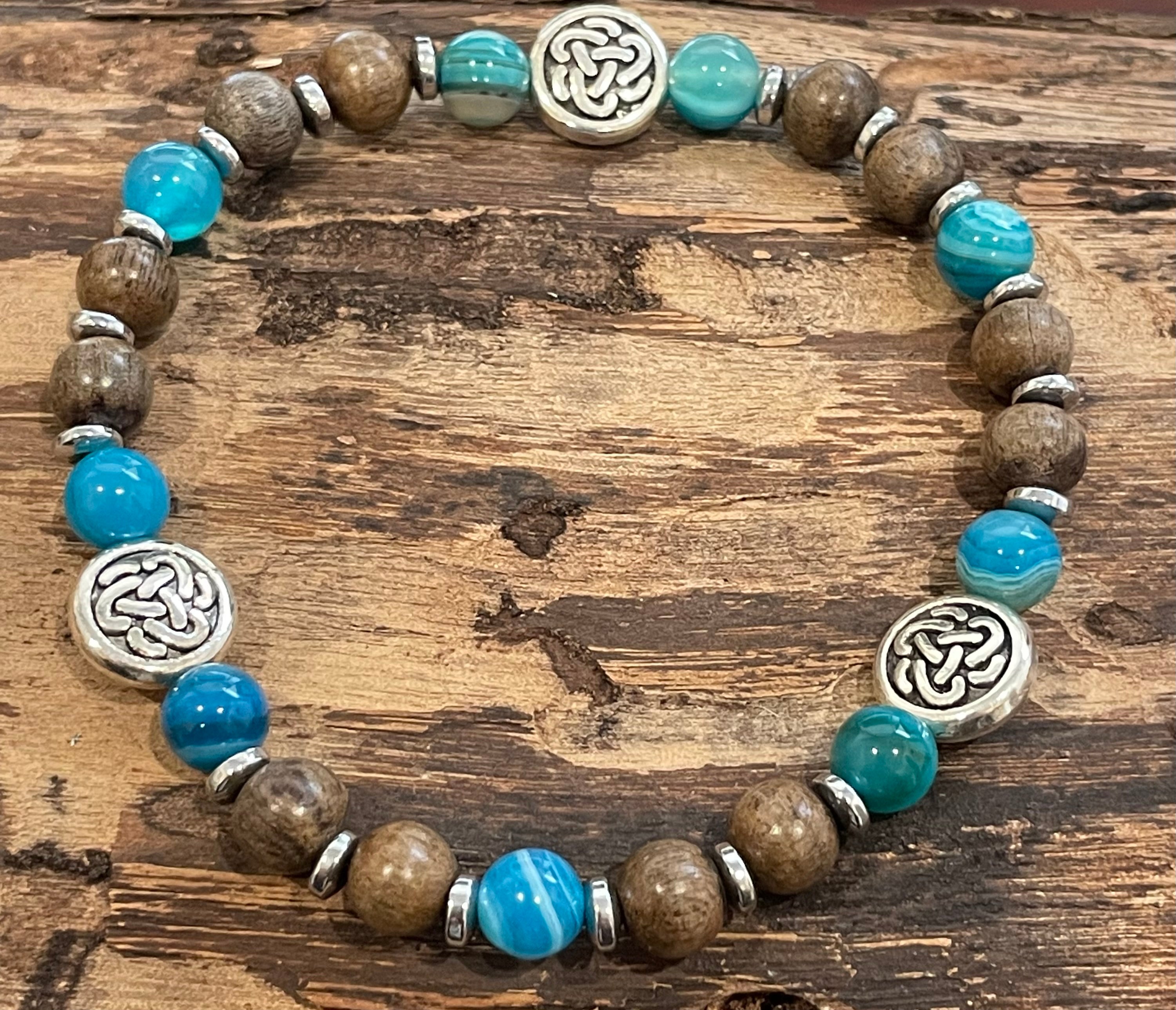 Celtic Knot with Blue Agate, Hematite and Wood Bracelet