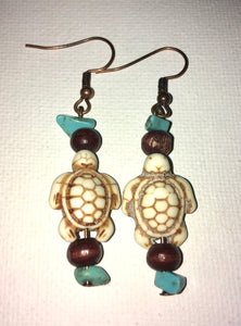 Howlite Turtle and Turquoise Earrings