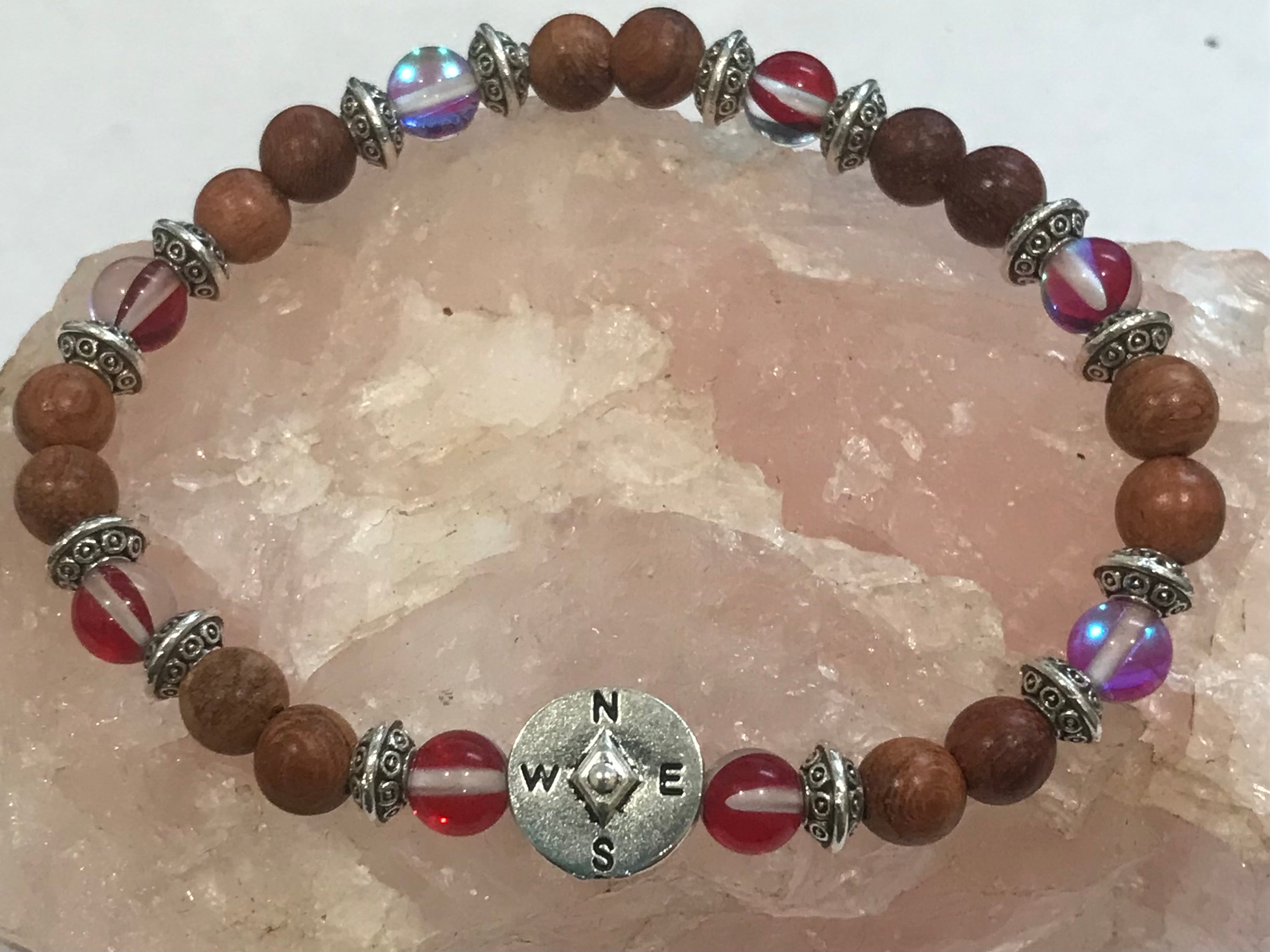 Compass with Red and Wood Bracelet