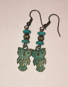 Owl with Turquoise Earrings