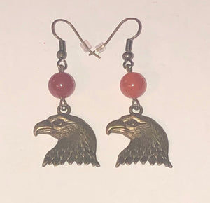 Bronzes Eagle with Red Agate Earrings