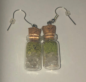 Dried Moss and Quartz Bottle Earrings