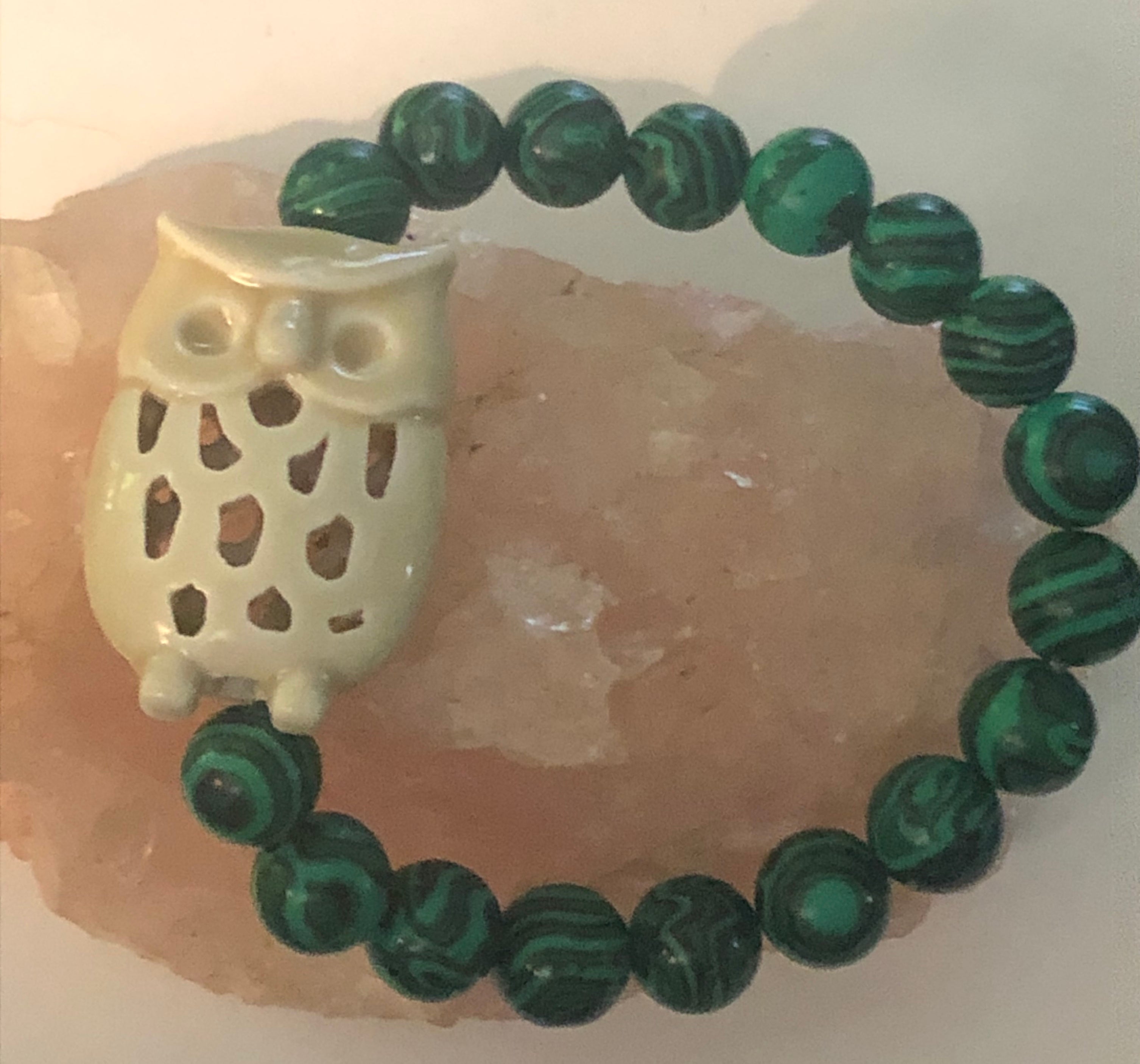 Large Ceramic Owl with Faux Malachite Bracelet