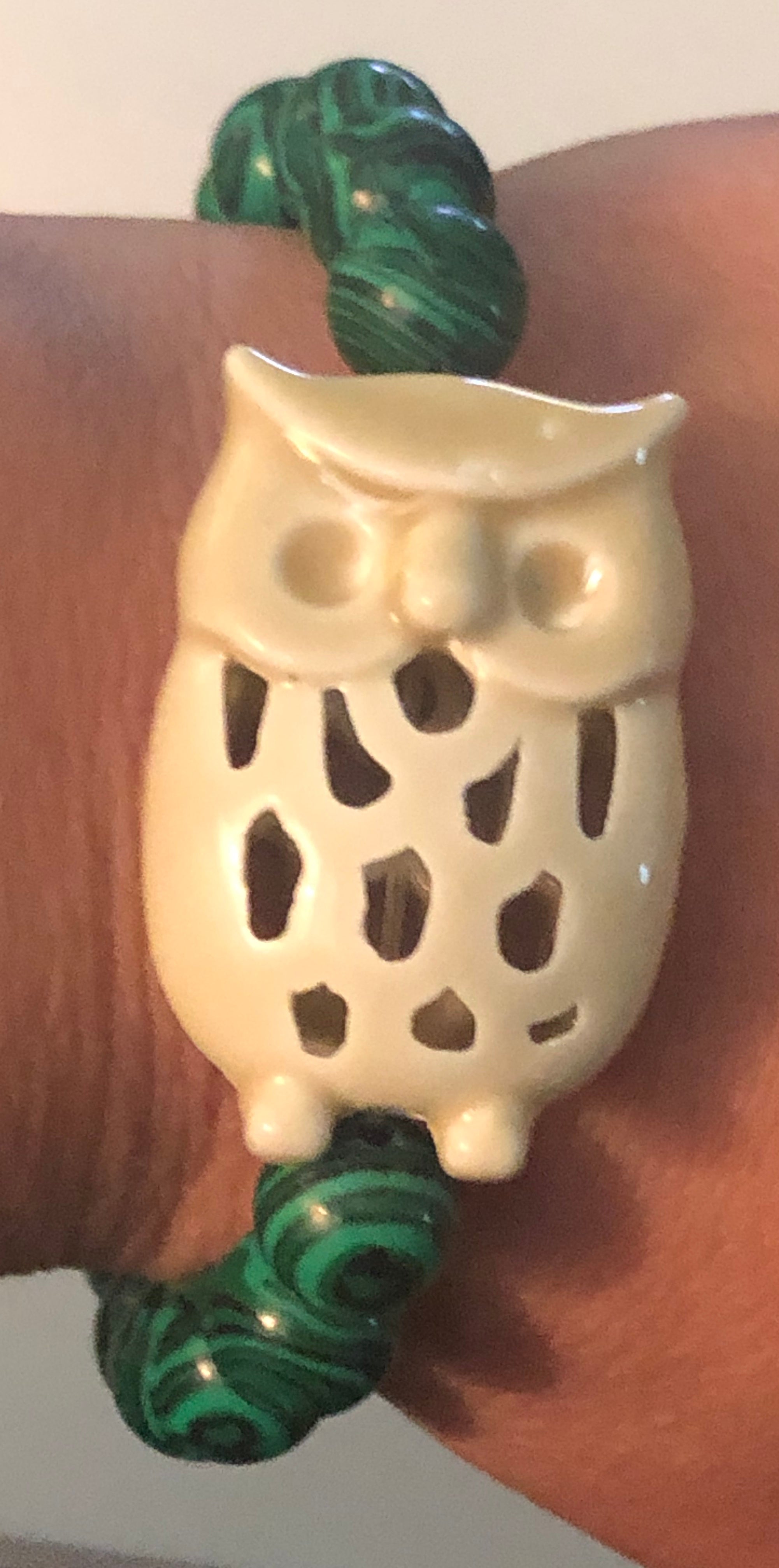 Large Ceramic Owl with Faux Malachite Bracelet